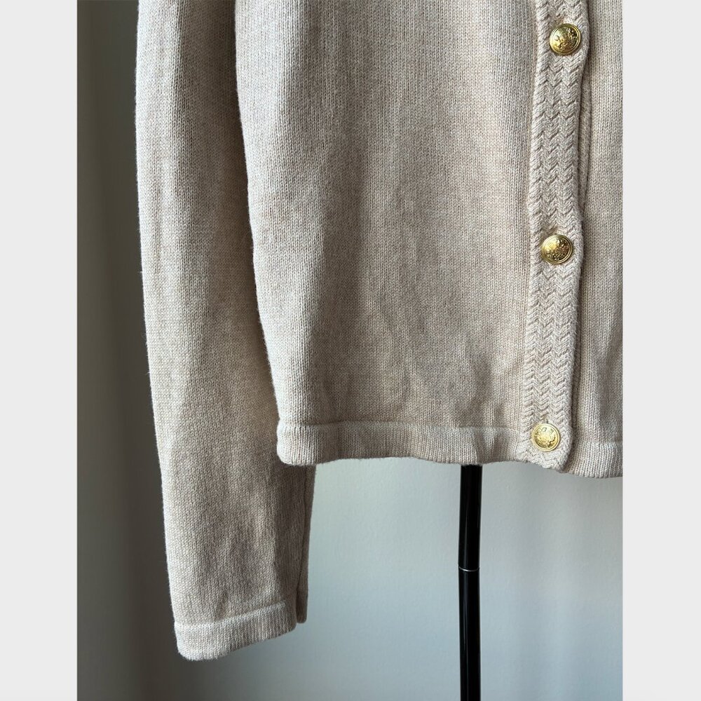 J. Crew Cream/Tan Cotton-Blend Cardigan Sweater Lady Jacket w/ Gold Buttons - L - Picture 9 of 12